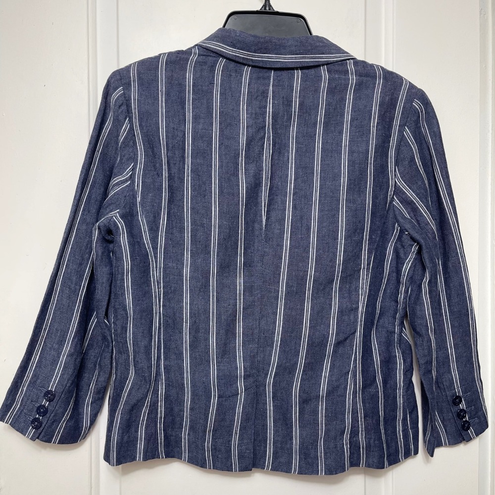 Cabi Nautical Pin Striped Blue Linen Blazer Size 8 - Picture 4 of 10